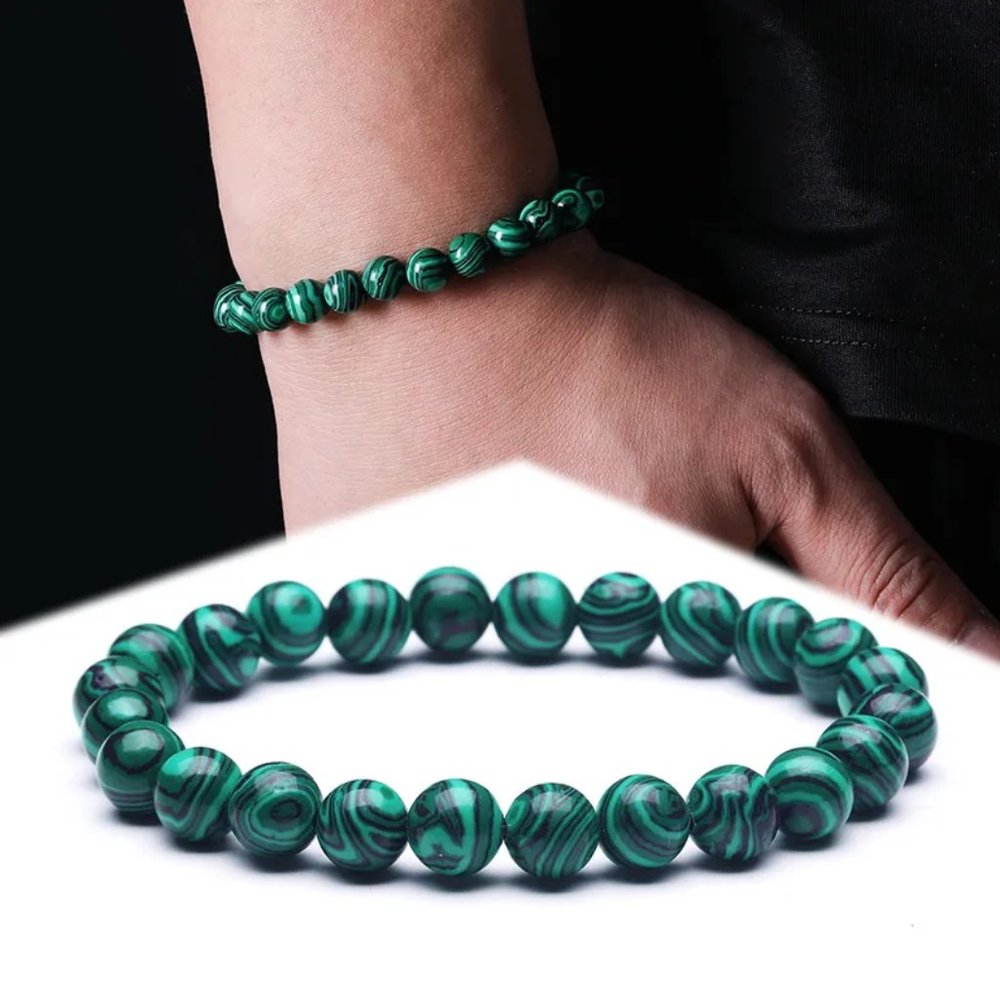 8mm Green Malachite Natural Stone Beaded Bracelet NEW